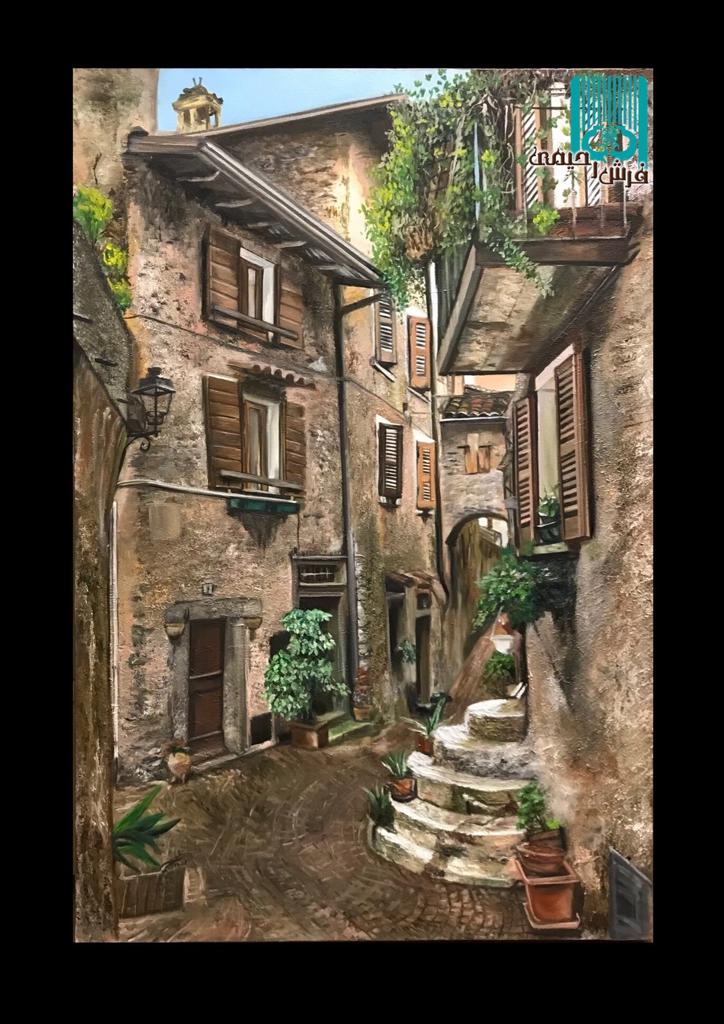 تابلو نقاشی طرح منظره کوچه ایتالیایی