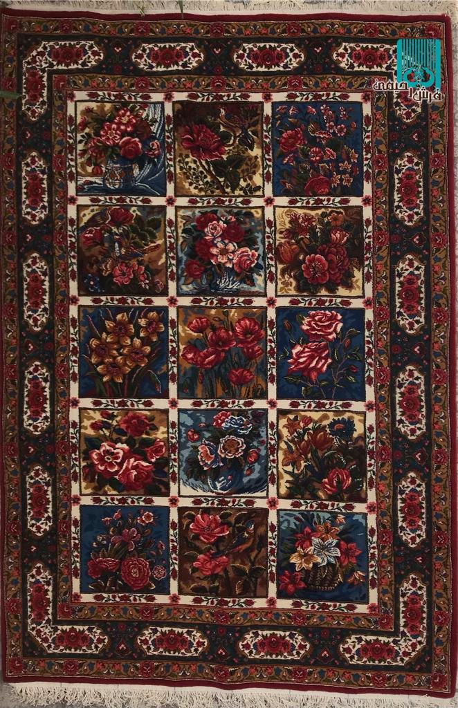 پرده ای بختیاری طرح خشت شیدا با قلمدان آبرنگی ، حاشیه کتیبه ای