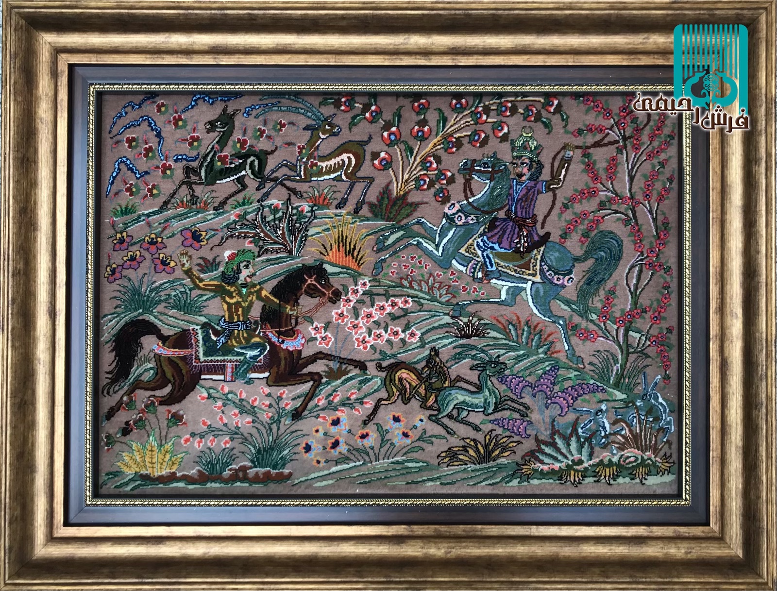 تابلوفرش قم طرح شکارگاه