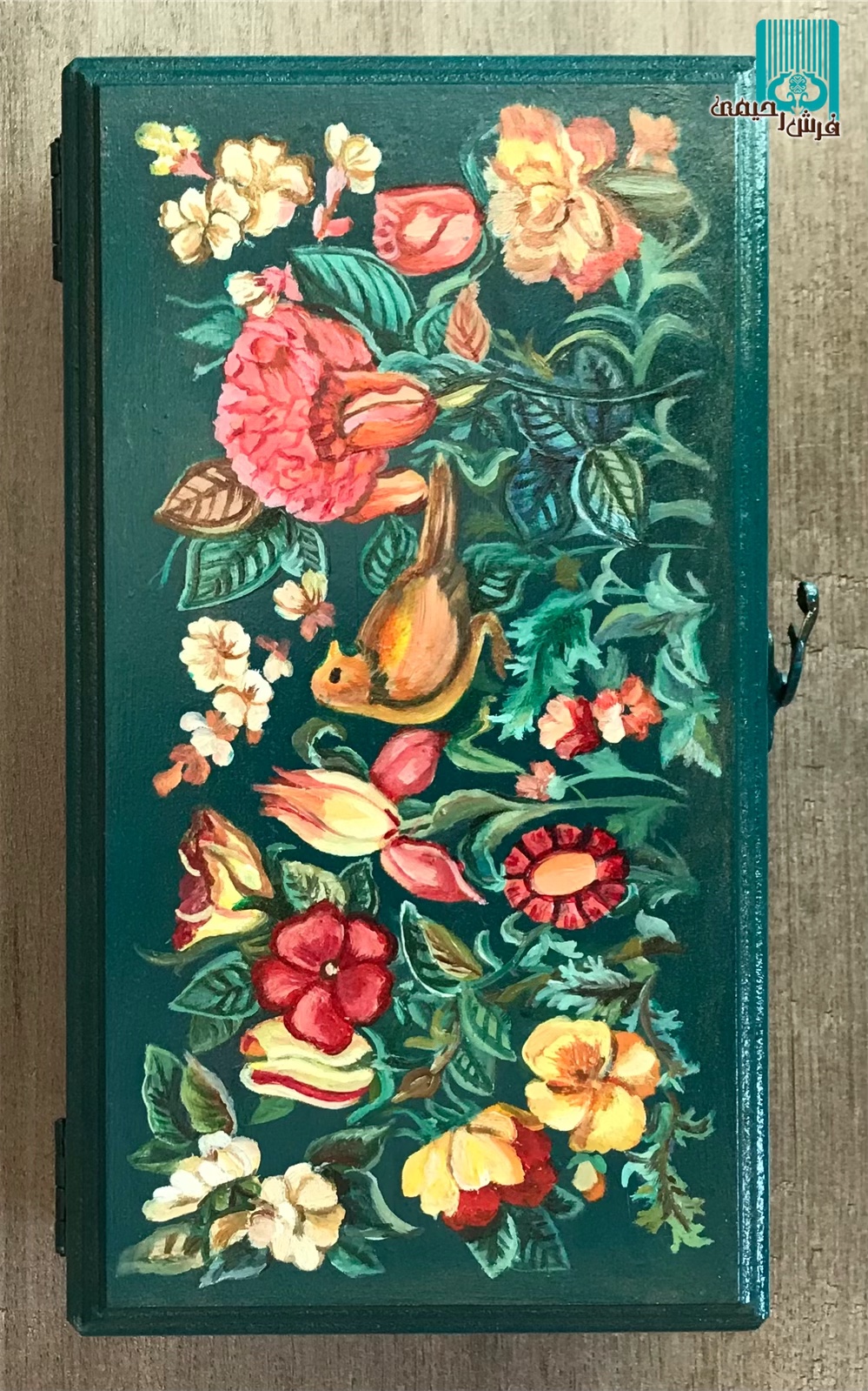 صندوقچه چوبی کوچک طرح گل و مرغ