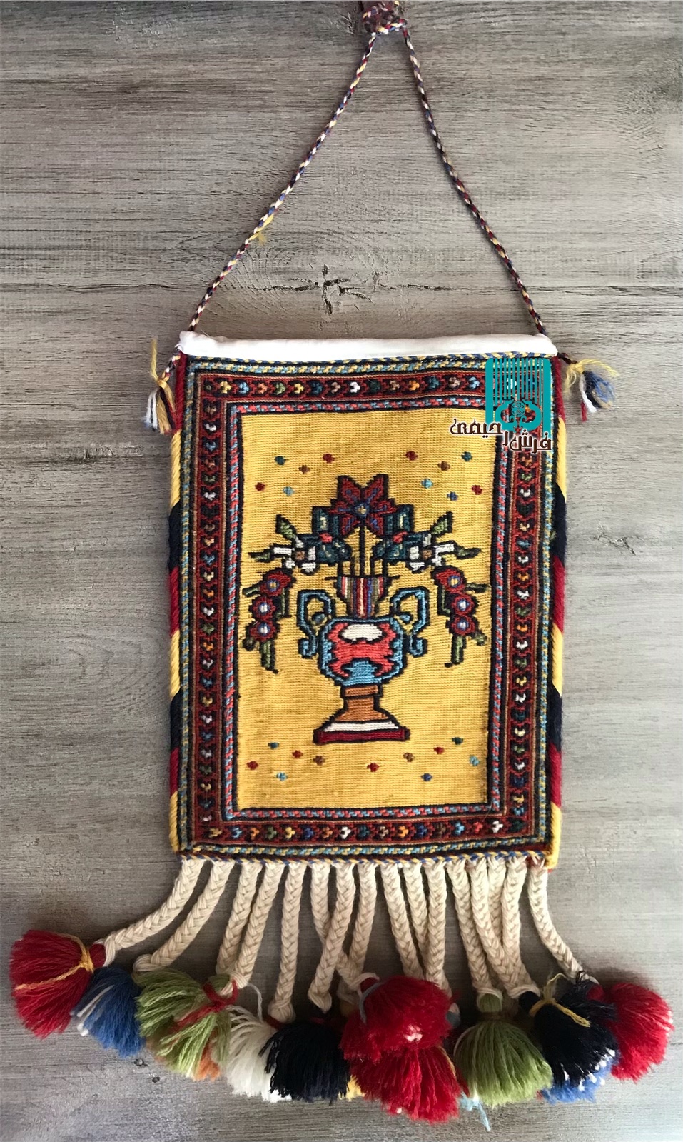 چنته گلیم سوزنی سیرجانی طرح گلدانی دو رو