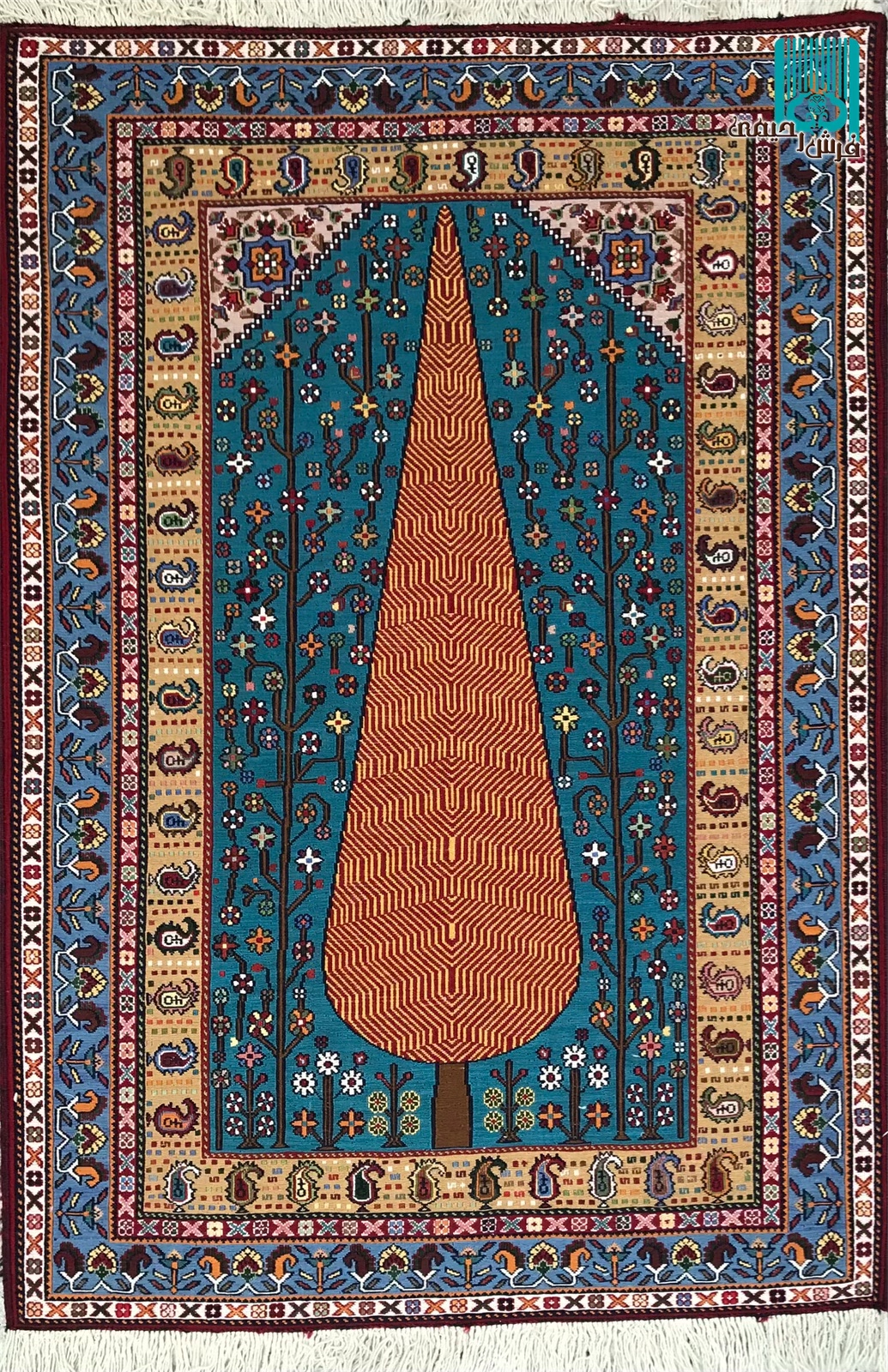 ذرع و نیم گلیم سوزنی سیرجان طرح درخت سرو