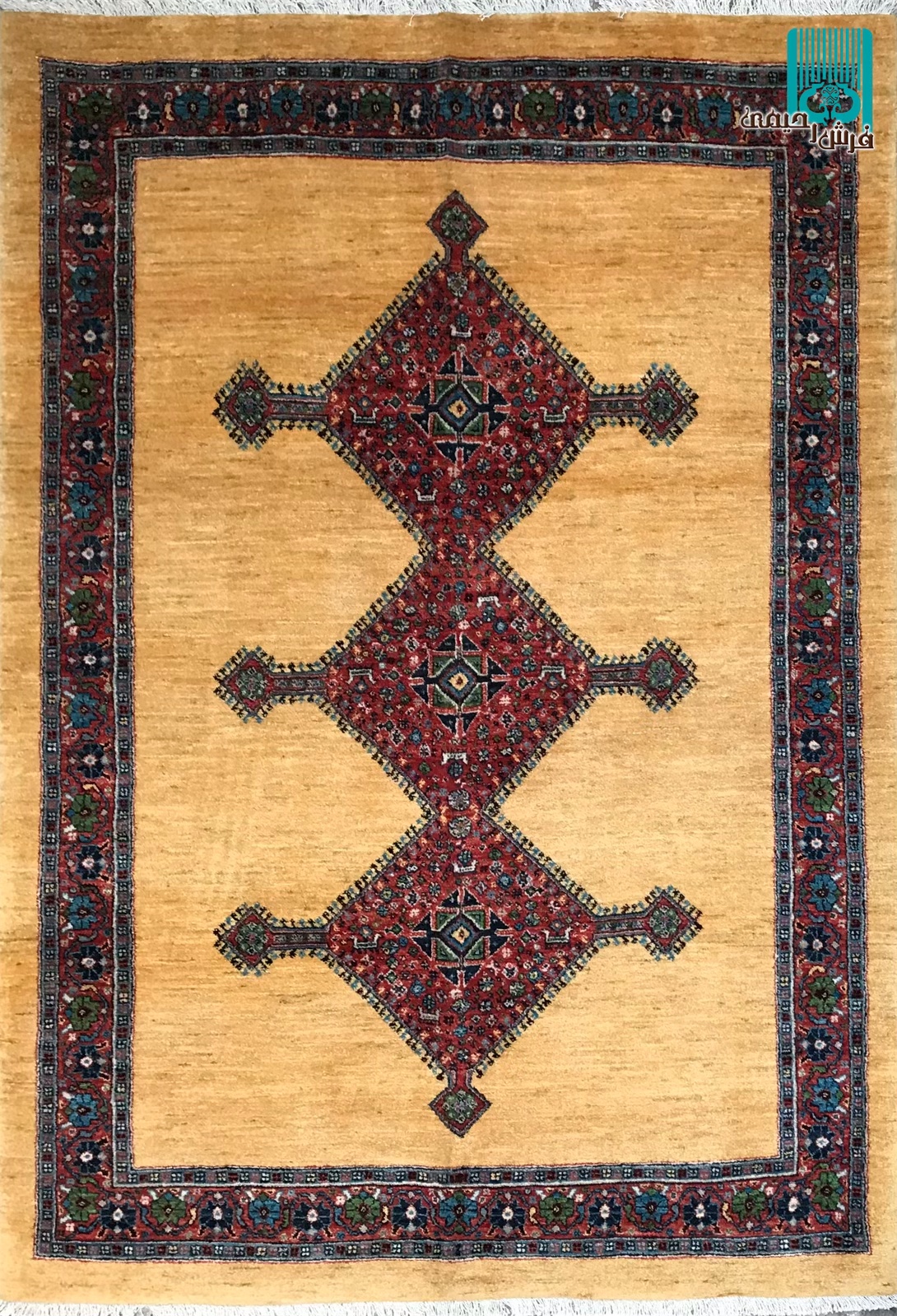 جفت قالیچه قشقایی طرح سه ترنج کف ساده