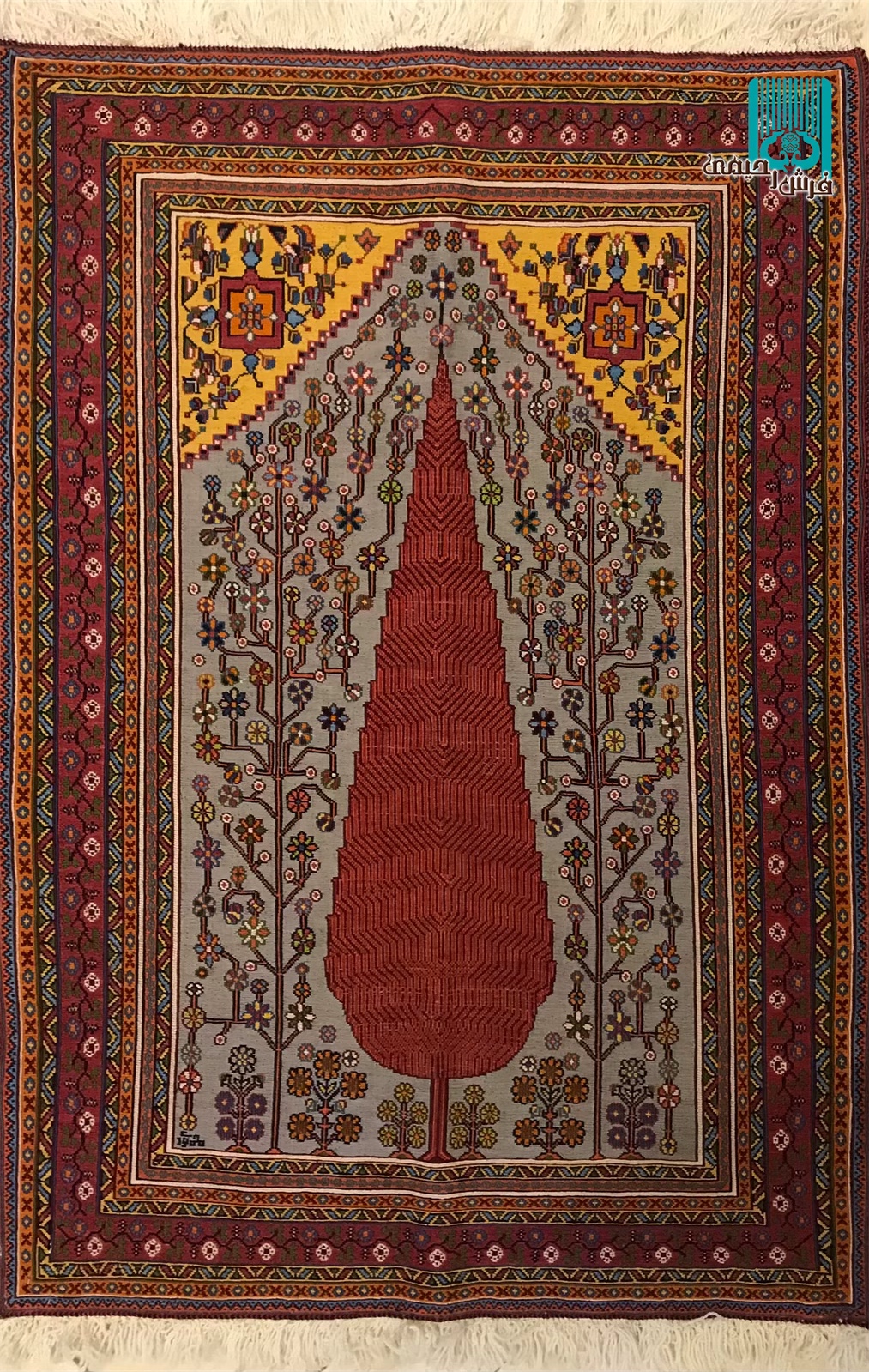 ذرع چارک گلیم سوزنی سیرجانی طرح درخت سرو