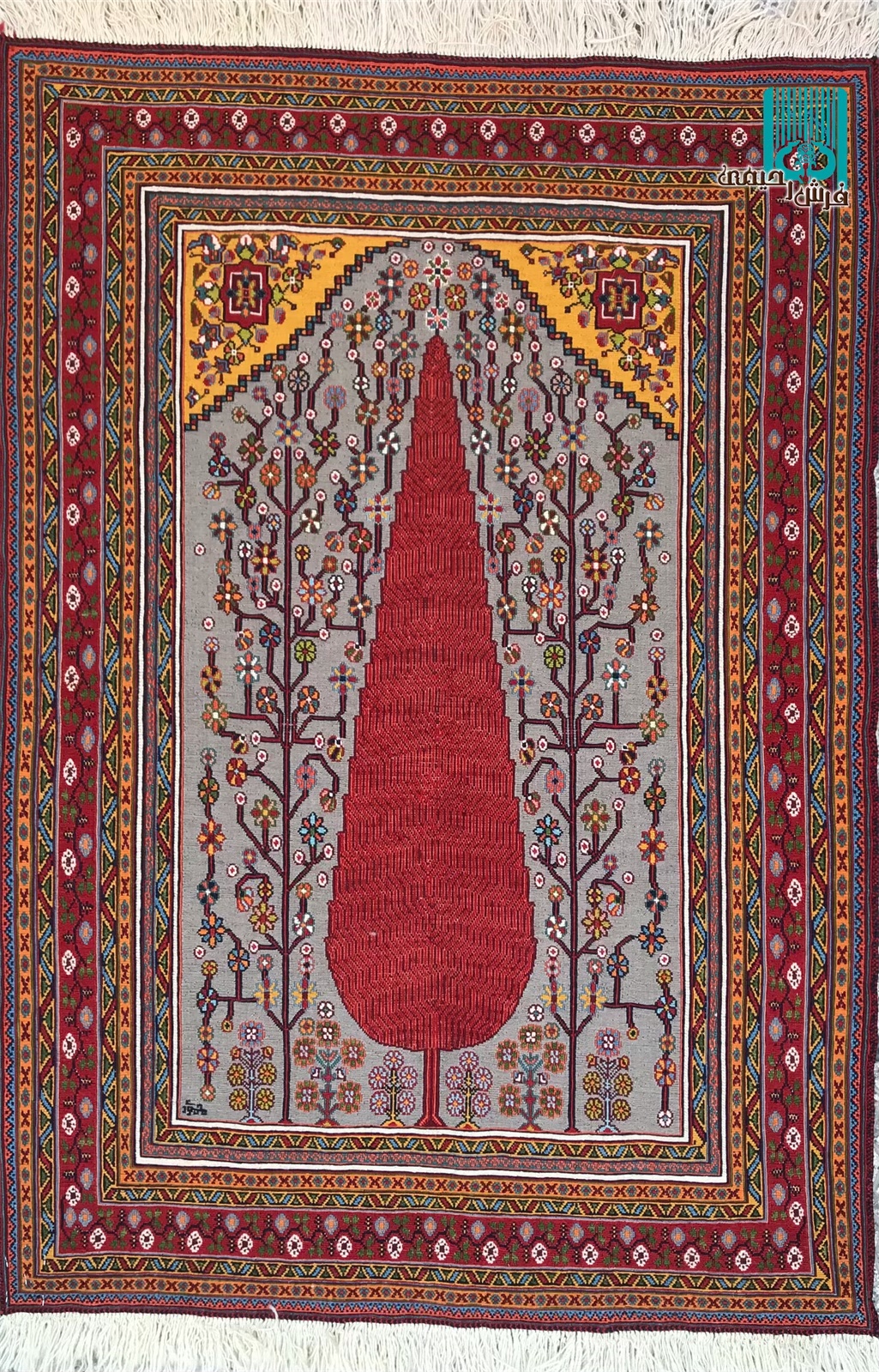 ذرع چارک گلیم سوزنی سیرجان طرح درخت سرو