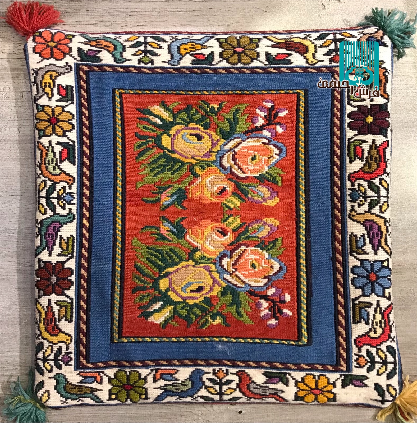 جفت کوسن گلیم سوزنی سیرجان طرح گلفرنگ