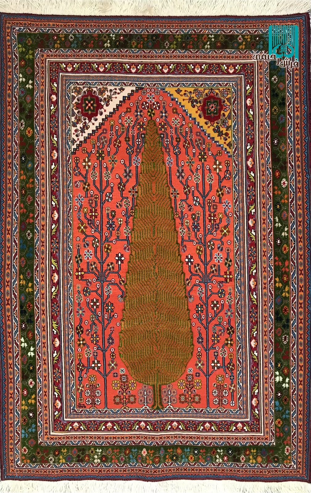 ذرع چارک گلیم فرش سیرجان طرح تک درخت سرو