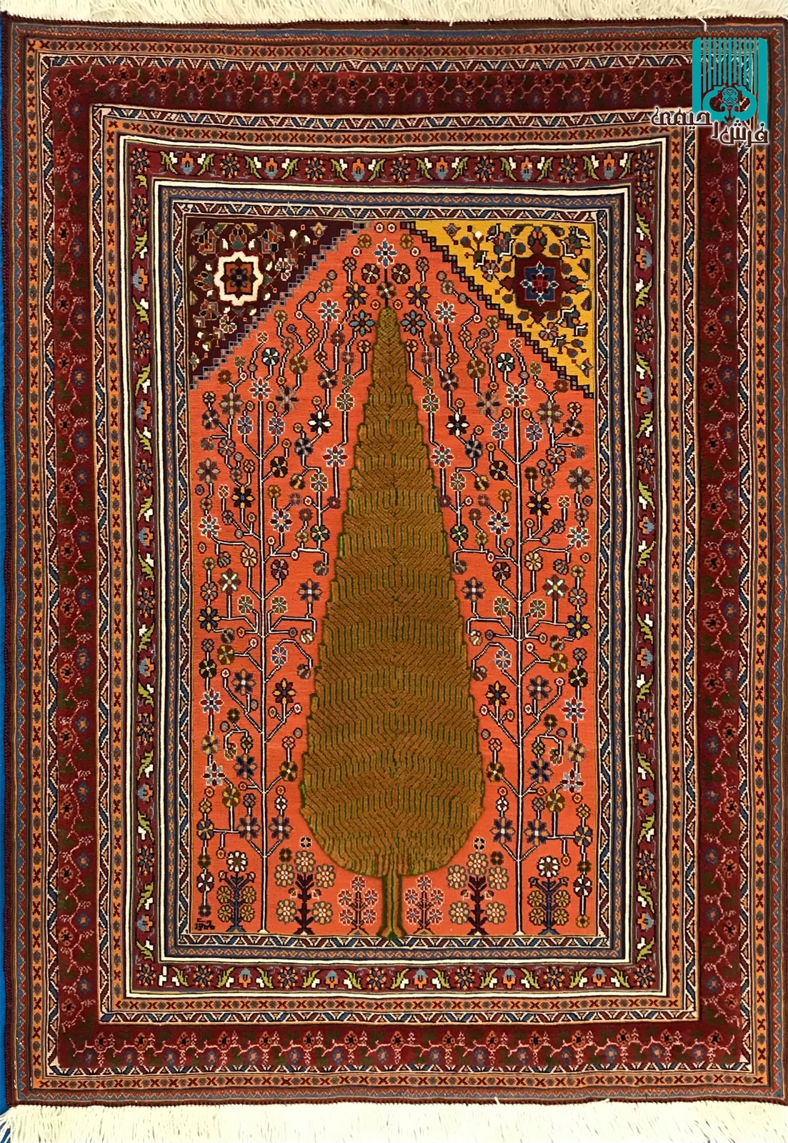 گلیم فرش سیرجانی اعلاباف طرح درخت سرو